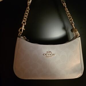 Coach Pale Pink Signature Shoulder Bag with Gold Chain